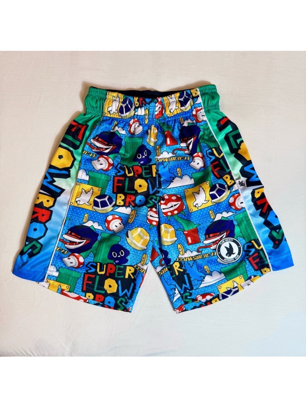 Flow Society Super Flow Bros Lacrosse Shorts Boys Large Mario Nintendo Mushrooms